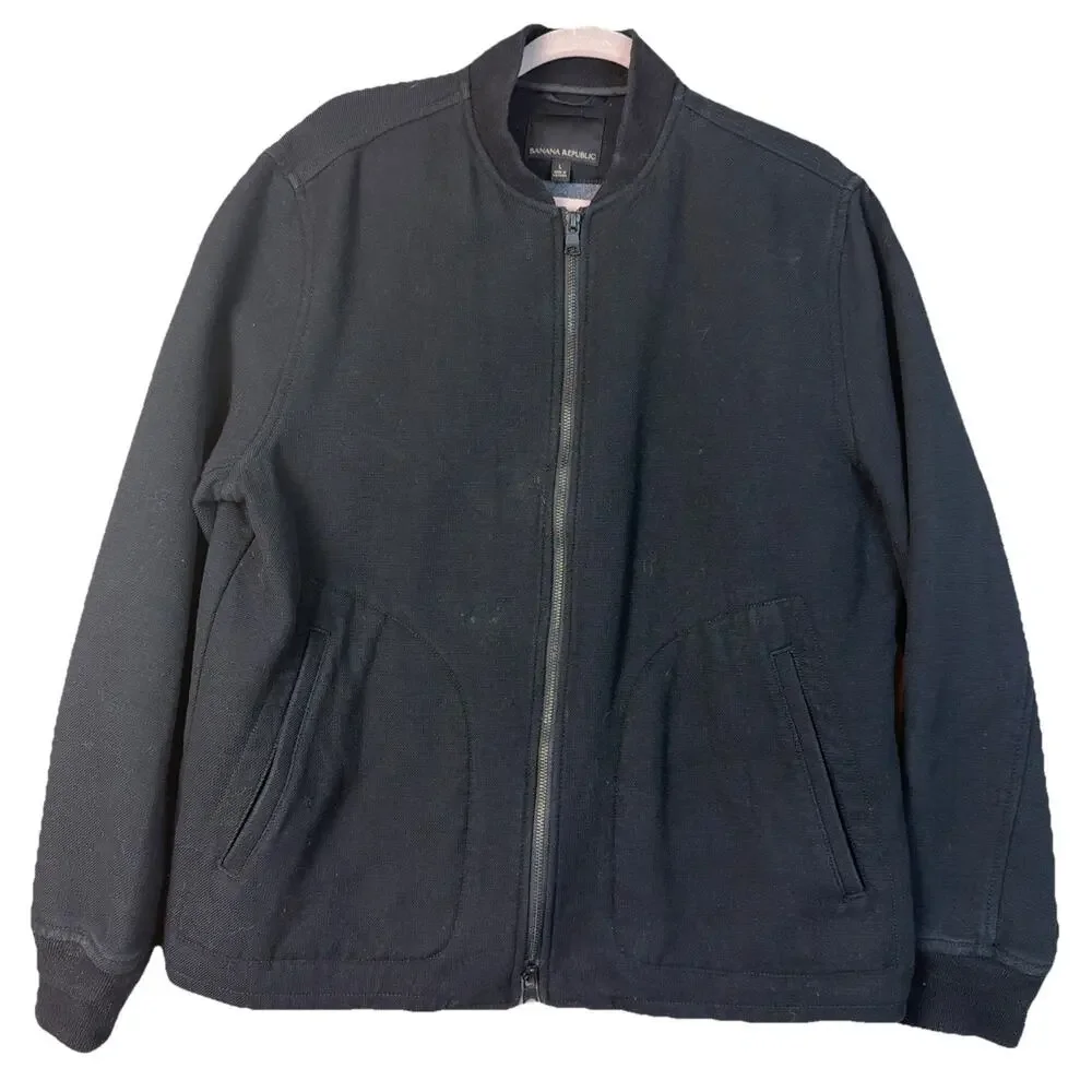 Banana Republic Jacket Mens Large Black Performance Outerwear Full‎ Zip Bomber